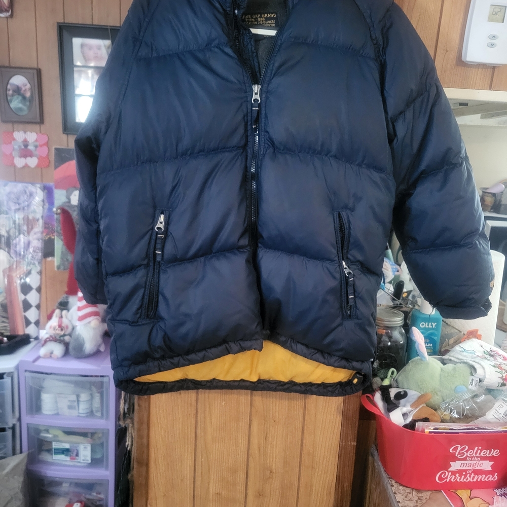 GAP Kids Navy Puffer Jacket with Yellow Lining